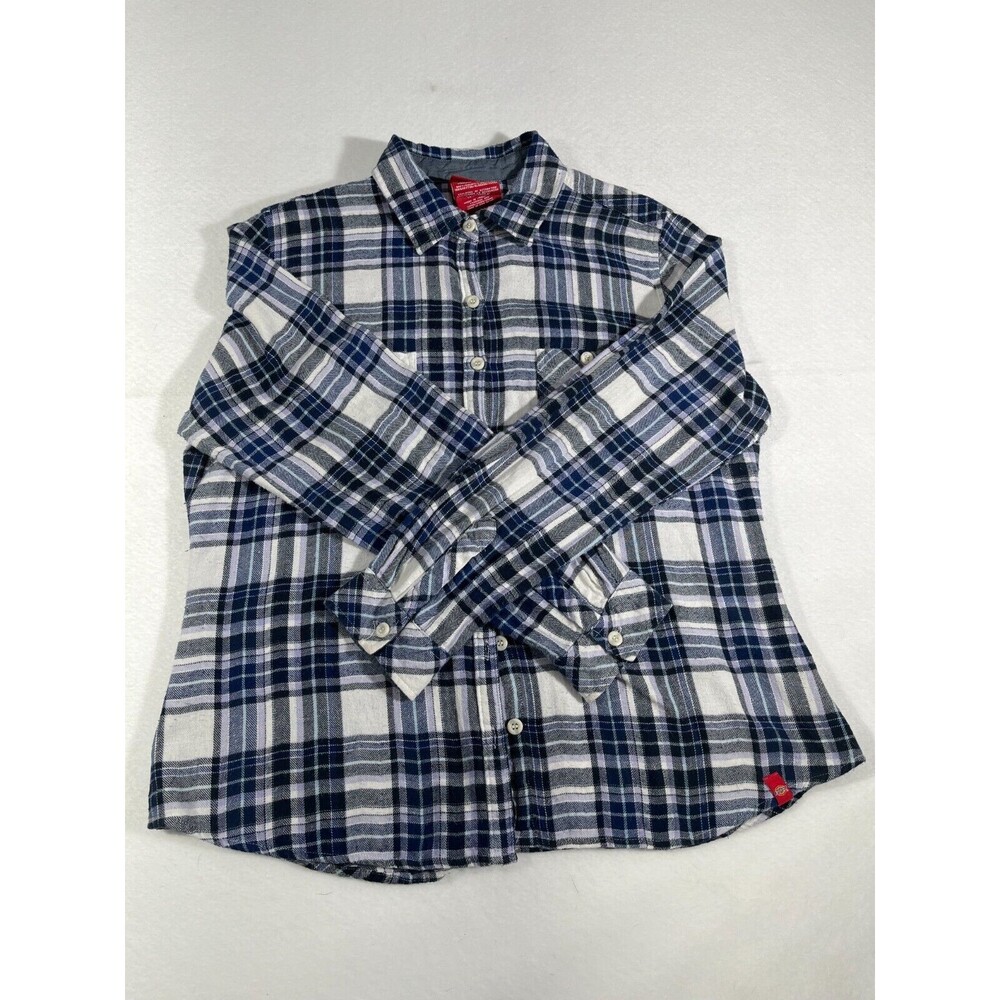 Dickies Flannel Button Shirt Women’s Large Blue Plaid Long Sleeve Casual Top